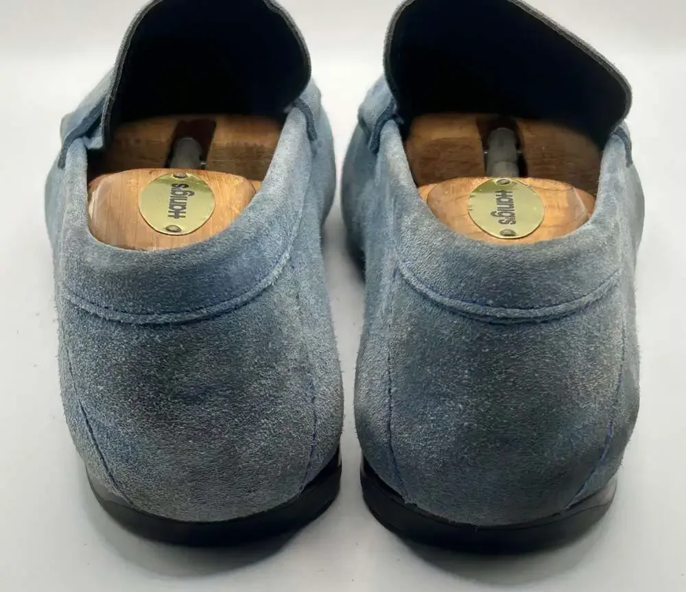 Versace Men's Blue Suede Medusa Plaque Driver Loafers